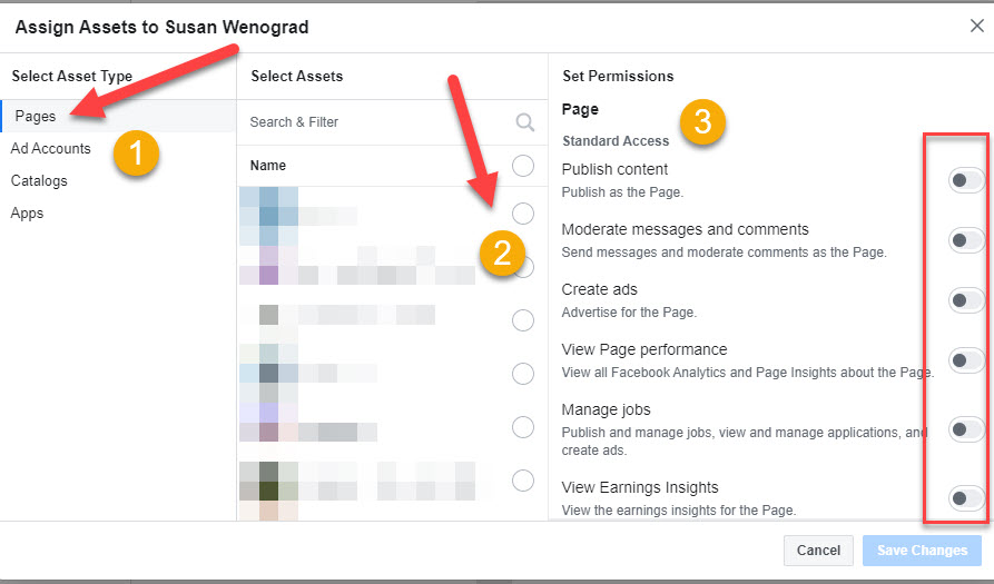 Giving permissions in Facebook Business Manager